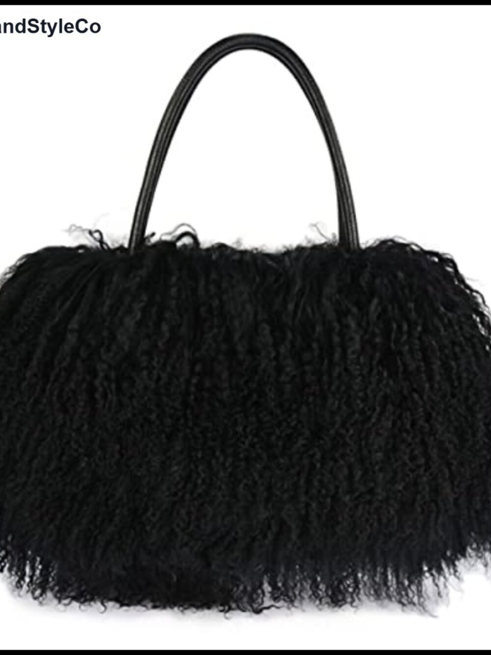 Real Mongolian Lamb Fur Purse Genuine Leather Handle Shoulder Bag
